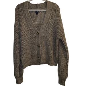 GAP Size Medium Metallic Gold Silver Cardigan Sweater Slouchy Grandpa Dad